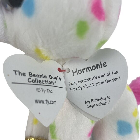 Ty Beanie Boos Harmonie Unicorn 7" Plush Rainbow Polka Dots Glitter Eyes w/Tags - Picture 7 of 9